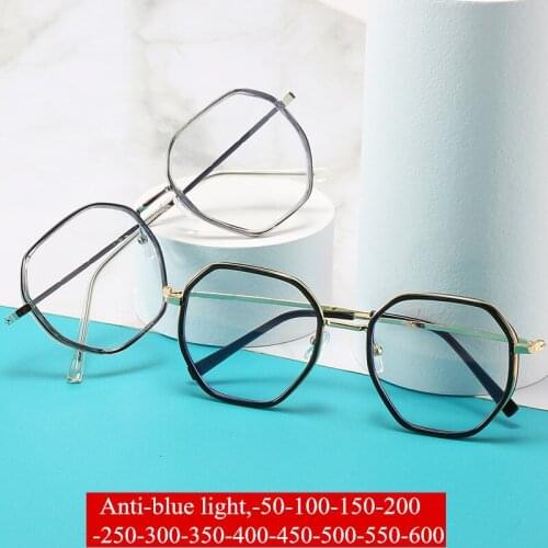-1.0 -1.5 -2.0 -2.5 -3.0 to -6.0 Women Men Fashion Myopia Glasses Oversized Eyeglasses Frames Students Metal Clear Glasses