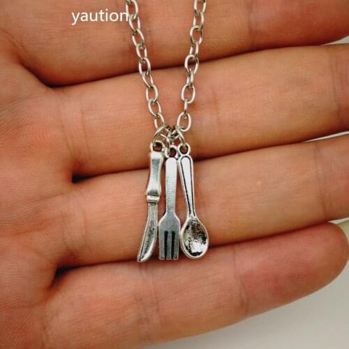 Quirky necklace knife fork & spoon school dinners cafe restaurant worker