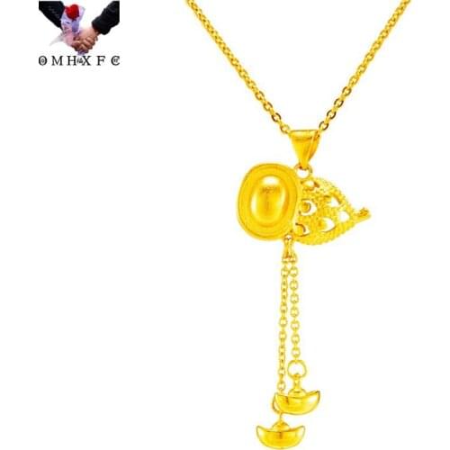 OMHXFC Wholesale PN587 European Fashion Fine Woman Girl Party Birthday Wedding Gift Calabash Tassel 24KT Gold Pendant Charm