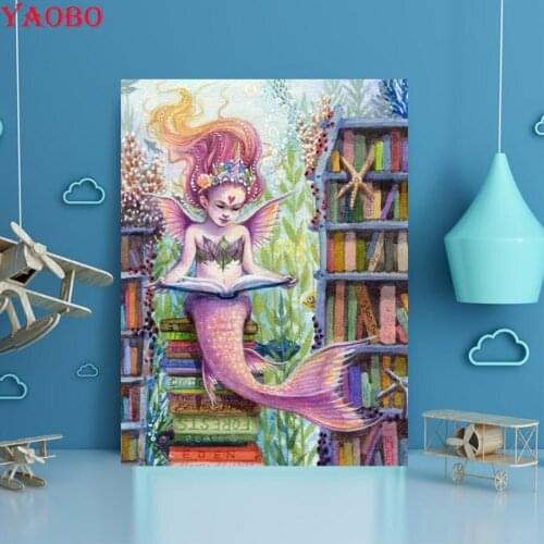 Full Square round drill Diamond painting Cartoon Mermaid Girl Diamond embroidery Cross stitch mosaic pattern wall sticker