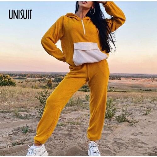 Casual Women Fleece Hoodie Two Piece Sets Fashion Sportwear Tracksuits Zipper Long Sleeve Pocket Top And High Waist Pants Suits