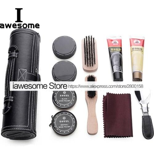 Professional Shoes Care Kit Portable For Leather Shoes Boots Sneakers Cleaning Set Polish Brush horn Shine Polishing Tool Box
