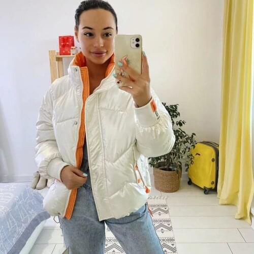 Down cotton clothing womens short 2021 new winter temperament loose small bread clothing cotton wool bright cotton clothing