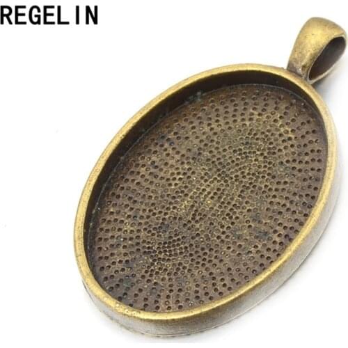 REGELIN Fashion 10pcs/lot Retro Pendant Settings Cabochons Bases Bezel Trays 18x25mm Oval Cabochon Cameo DIY Jewelry Accessories