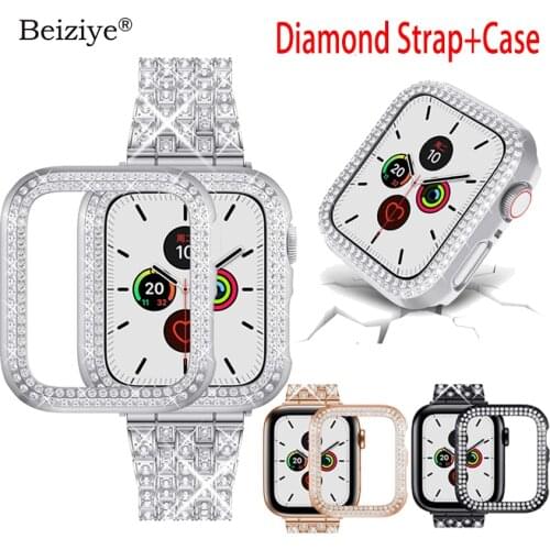 Diamond Strap+Case For Apple Watch Band 40mm 44mm 38mm 42mm iWatch Series 6 SE 5 4 3 2 1 Women Bracelet Stainless Steel Strap
