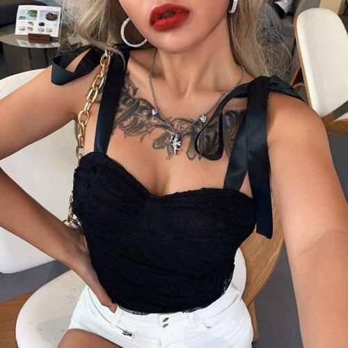 Sexy Black Lace Up Tops Women Tassel Camisole 2020 Summer Fashion White Club Party Elegant Slim Tees Mujer Wild Pure Basic Tees