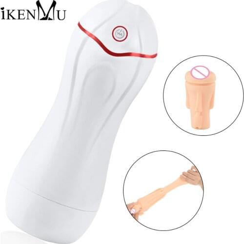 Silicone Pussy 7 Vibrating Masturbation Cup For Men Lifelike Pussycat Male Masturbator Sex Toy Neutral Packing Vibrator iKenmu