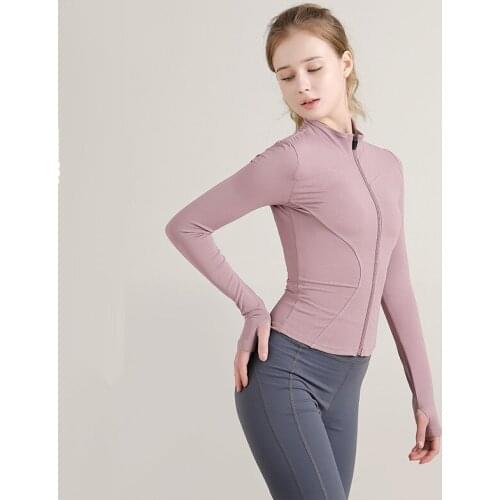 Sports jacket women gym jacket long sleeve yoga top pink solid full zipper running tops women winter 2020 fitness top sportswear