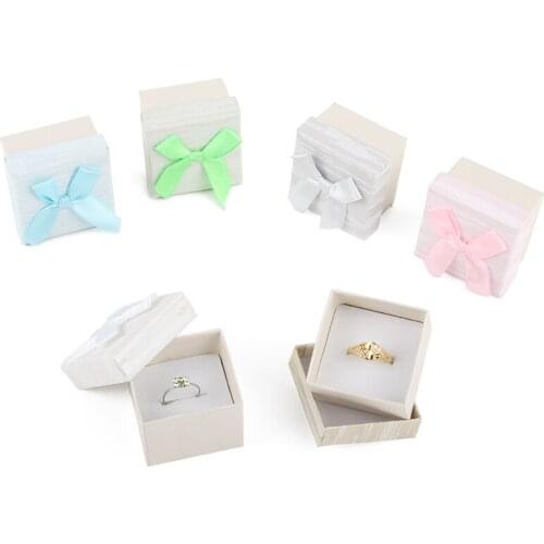 TONVIC 48PCS 5.2x5.2x3.5cm Mixed Color Flower Paper Ring Box Storage Case Bowknot Fashion Jewelry Gift Box