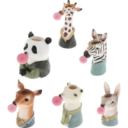 Animal Head Shape Dry Flower Vase Planter Pot Resin Desktop Sculpture Photo Prop