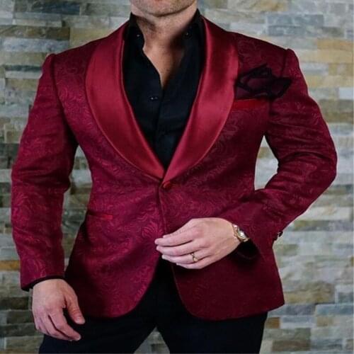 Wine Red Print Single Breasted One Button Mens Wedding Dress Tops Pants Design Mens Set Wedding Dresses 2 Pieces Fashion Suit