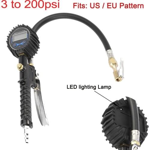 X Autohaux 3-220PSI Car Digital US EU Tire Pressure Inflator Gauge Quick Clip Gun Manometro LED Back Light Inflating Tester