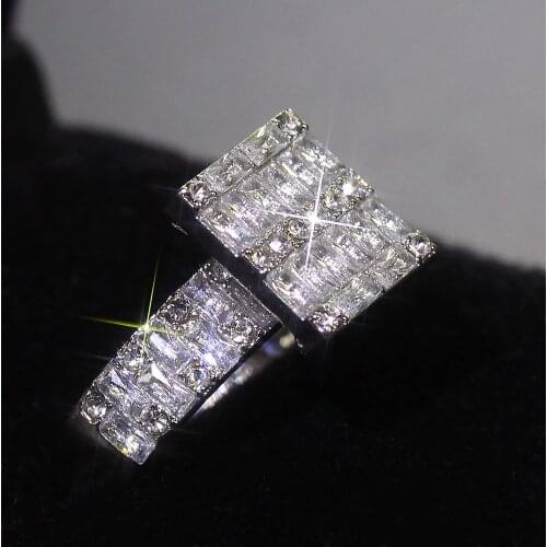 Women Rings Banquet Couple Wedding Rings Geometric Square Big Cubic Zirconia Rings Give Girlfriend Birthday Gift Fashion Jewelry