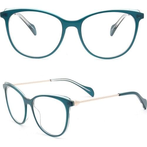 Women Round Glasses Frames for Women Cateye Acetate Eyeglass Frames Metal Full Rim Fashion Retro Vintage Thin Eyeglasses Frames