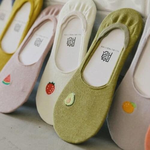 Women Socks 2020 New Short Solid Color No Show Cotton High Quality Women Invisible Sock Slippers Funny Fruit Lady