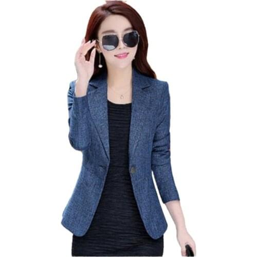 High Quality 2021 Spring Autumn Women Blazer New Style Winter One Button Work Wear Female Fashion Temperament Casual Suit Blue