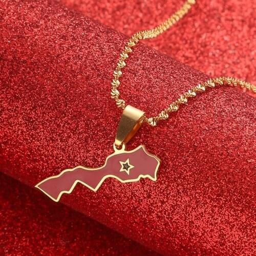 The Kingdom of Morocco Map Flag Pendant Necklace Women Gold Color Jewelry Le Royaume du Maroc National Flag