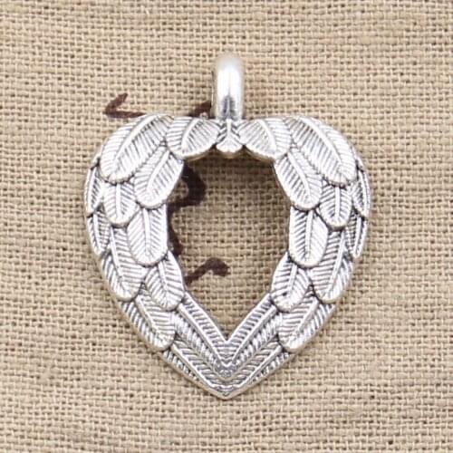 10pcs Charms Heart Angel Wings 29x24mm Antique Silver Color Plated Pendants Making DIY Handmade Tibetan Silver Color Jewelry