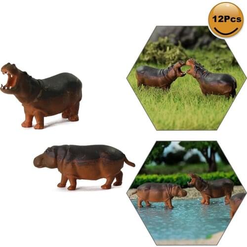 12pcs/24pcs Model Train 1:87 Hippo PVC HO Scale Painted Model Hippo Wild Animals Layout AN8713