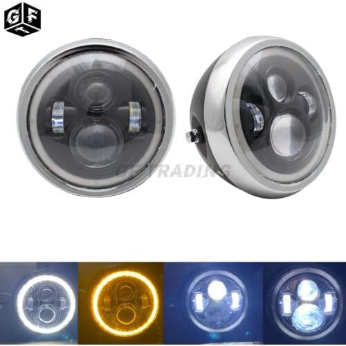 7.5Inch LED Headlamps with Halo Ring Amber Turn Signal for Harley Honda Cafe Racer Bobber 7.5" LED Motorcycles Headlight