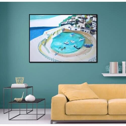 Abstract Wall Art Blue Sea Sailboat Hd Print Painting Poster Home Living Room and Bedroom Wall Art Decoration Can Be Customized