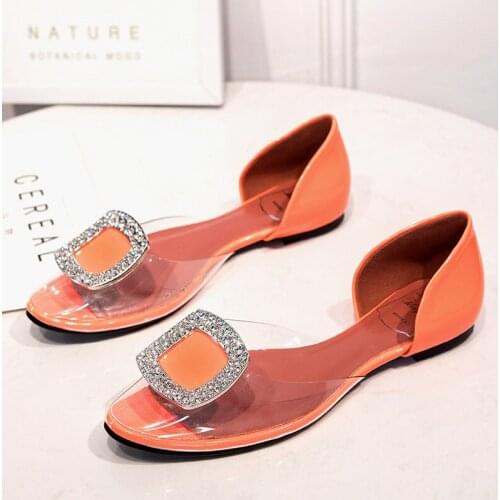 Luxury Dorsay Crystal Shoes Ladies Transparent Sandals Neon-Colors Woman Dress Shoes Summer Cover Heels Flat Sandalias Mujer