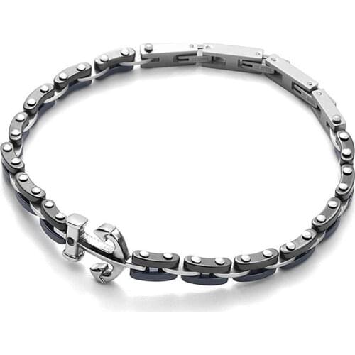 Runda Fashion MenS Ceramic Bracelet Anchor Ship Rudder Compass Stainless Steel Bracelet Jewelry MenS Holiday Gift