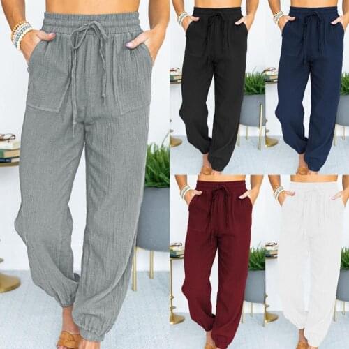 Casual Harem Pants Womens Trouser Capris Pants Solid Color Pockets Thin Solid Color Cargo Pants Women Trousers for Sports