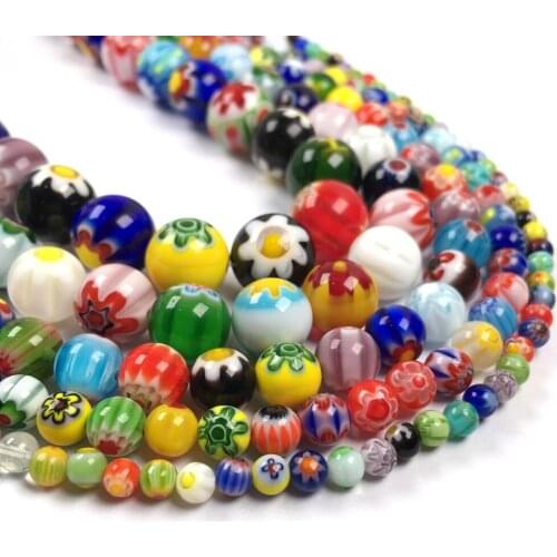 Natural Semi Precious Stone Beads Thousand Flower Glass Making Necklaces Bracelets And Earrings For DIY 4/6/8/10/12mm