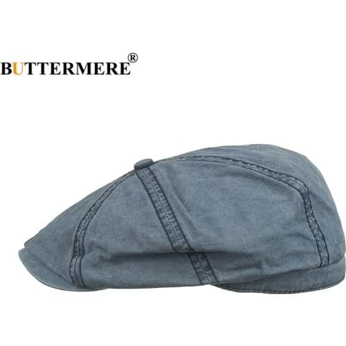 BUTTERMERE Light Blue Newsboy Cap for Women Men Cotton Flat Cap Casual Beret 2021 New Arrival Solid Octagonal Hat