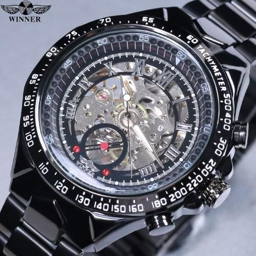 WINNER Luxury Brand sports Business Men Wrist Watches Automatic Mechanical Watch Military stainless steel Skeleton Watches reloj