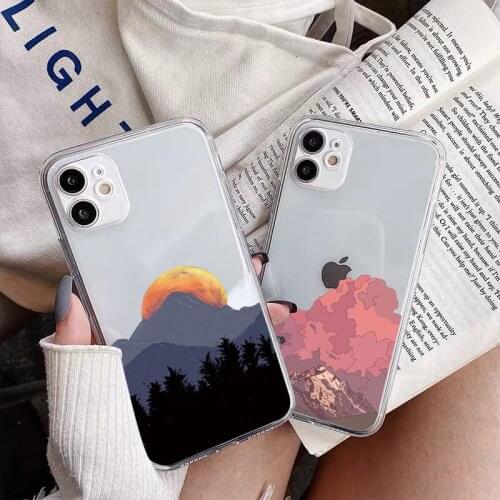 Hand-painted Landscape Scenery Phone Case For iphone X XS MAX XR 12 mini 11 pro max 6s 7 8 Plus SE 2 Soft transparent Back Cover