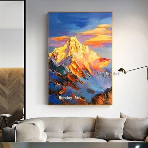 Dropshipping Hand-painted modern gold mountain painting landscape Paintings wall art pictures for Living Room bedroom home Decor