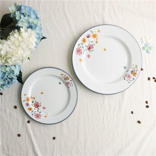 Nordic Pastoral Style Flower Series Enamel Plate Dish Plate Baked Rice Turnip Plate Enamel Western Cuisine Plate