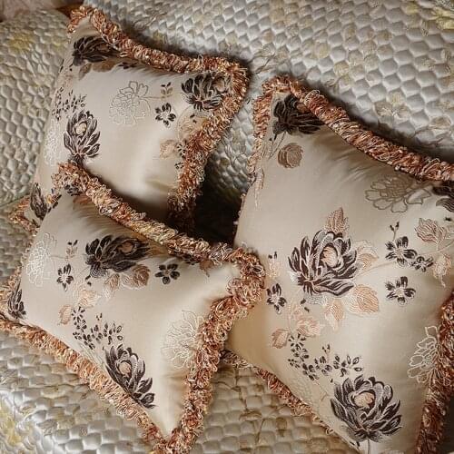 European Embroidered Cushion Luxury Silver Floral Pillow Cover Decorative Home Decoration Salon Office Sofa Pillowcase