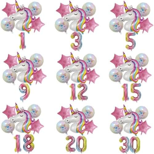 Unicorn Foil Balloons with 32inch Digit Number Helium Balloon Unicorn Party Ball Birthday Party Decorations Kids Baby Showers