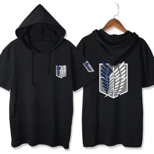 Attack on Titans Short Sleeve Hooded T-shirt Casual Summer Women Mens Clothing Shingeki no Kyojin Cosplay T Shirts cotton Tees