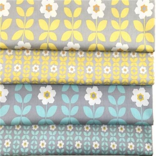 100x160cm Graceful Yellow & Blue White Chrysanthemum Flower Cotton Fabric Floral Fabric For DIY Sewing Quilting Bedding