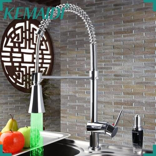 KEMAIDI No Need Batteries LED Light Faucet Swivel Chrome Brass Wash Basin Sink Water Vessel Kitchen Torneira Faucet,Mixer Tap