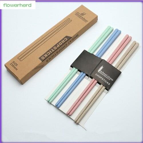 New 4 Pairs Chinese Chopsticks Wheat Straw Handle Reusable Chopsticks For Kids Picnic Chopsticks