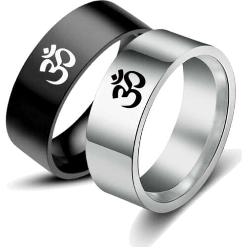 Biker Mens OM Symbol Indian Yoga Ring Stainless Steel Jewelry Buddhism Zen Art Finger Rings Accessories for Men and Women Gift