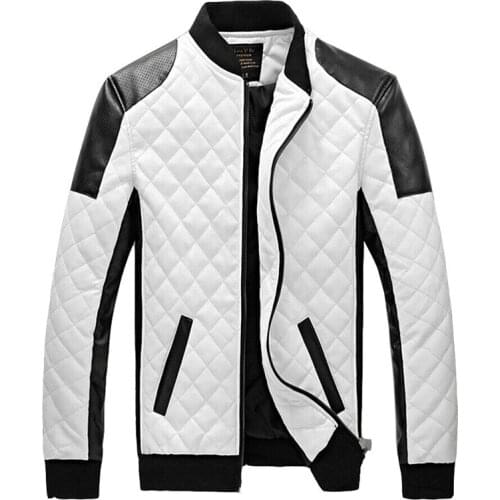 New arrival autumn and winter mens stand collar quilting plaid white black faux leather jackets casual PU jacket and coat