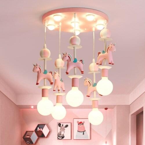 Lamparas de techo colgante modernChildrens bedroom lamp girl boy room eye protection cute baby carousel princess room lamp warm