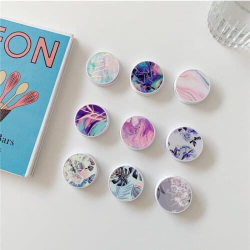 Laser plating Flower Marble Expanding Phone Mobile Stand Grip Finger Rring Support Anti-Fall Round Foldable Holder Accessories