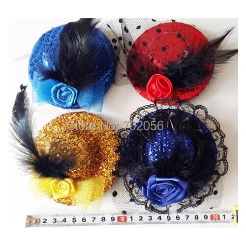 Mini top hat feather hair clip HAIR MESH HAT FASCINATOR CLIP FLOWER WEDDING PARTY Fascinator 10cm diameter mixed #3656