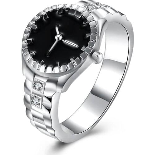 Fashion 925 Silver Ring Analog Watch Ring For Women & MenS Jewelry Gift