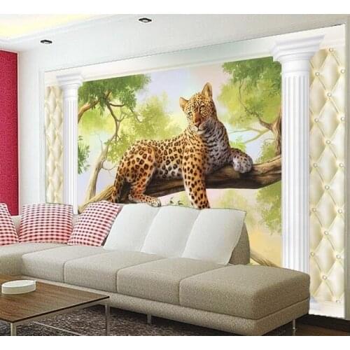 Custom mural 3D pillars soft packs cheetahs animal hotel bar KTV company living room sofa TV wallpaper any size