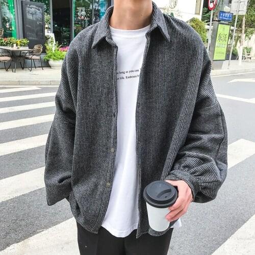 2021 Spring and Autumn New Korean Version of The Loose Trend Long-sleeved Fashion Casual Solid Color Simple Shirt Black M-2XL