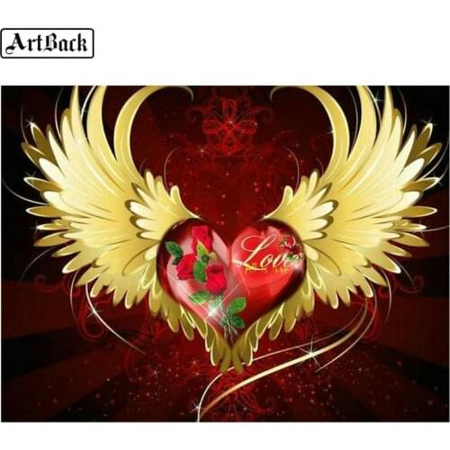 New diy 5d diamond painting heart wings sticker landscape full square round drill crystal mosaic resin home decoration painting