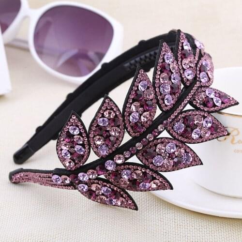 Korean Girl Simple Exquisite Leaves HairBands Women Fashion Shiny Rhinestone Headdress Hair Accessories Creativity Gift
